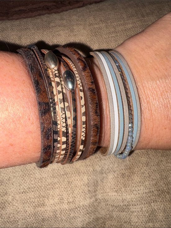 Jewelry - Multi-Row Leather and Beaded Bracelets with magnetic closure